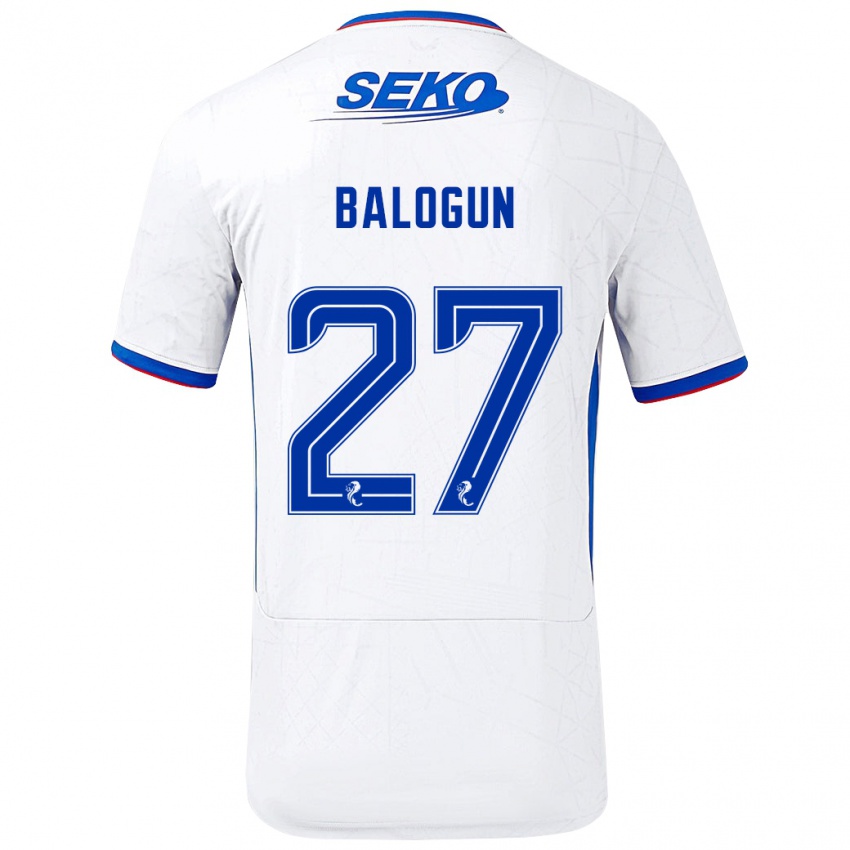 Enfant Maillot Leon Balogun #27 Blanc Bleu Tenues Extérieur 2024/25 T-Shirt Belgique