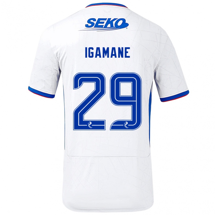 Enfant Maillot Hamza Igamane #29 Blanc Bleu Tenues Extérieur 2024/25 T-Shirt Belgique