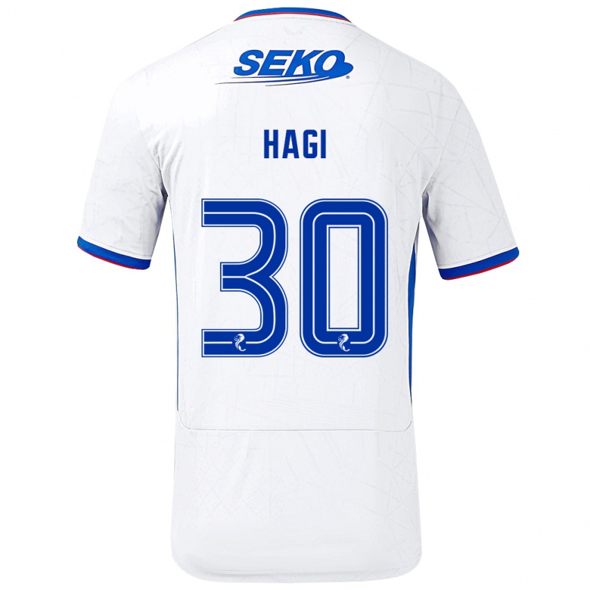 Enfant Maillot Ianis Hagi #30 Blanc Bleu Tenues Extérieur 2024/25 T-Shirt Belgique