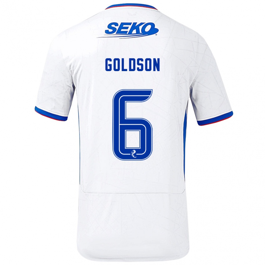 Enfant Maillot Connor Goldson #6 Blanc Bleu Tenues Extérieur 2024/25 T-Shirt Belgique