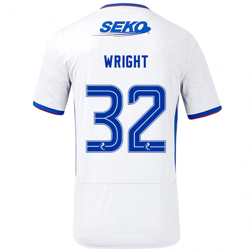 Enfant Maillot Kieran Wright #32 Blanc Bleu Tenues Extérieur 2024/25 T-Shirt Belgique