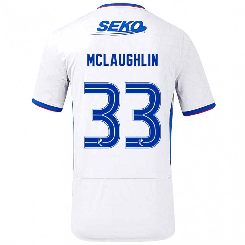 Enfant Maillot Jon Mclaughlin #33 Blanc Bleu Tenues Extérieur 2024/25 T-Shirt Belgique