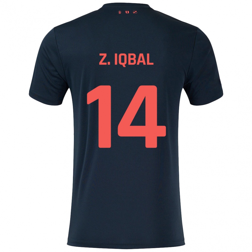 Kinderen Zidane Iqbal #14 Zwart Rood Uitshirt Uittenue 2024/25 T-Shirt België