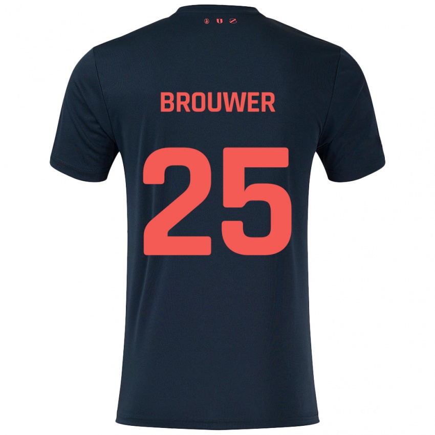 Kinderen Michael Brouwer #25 Zwart Rood Uitshirt Uittenue 2024/25 T-Shirt België