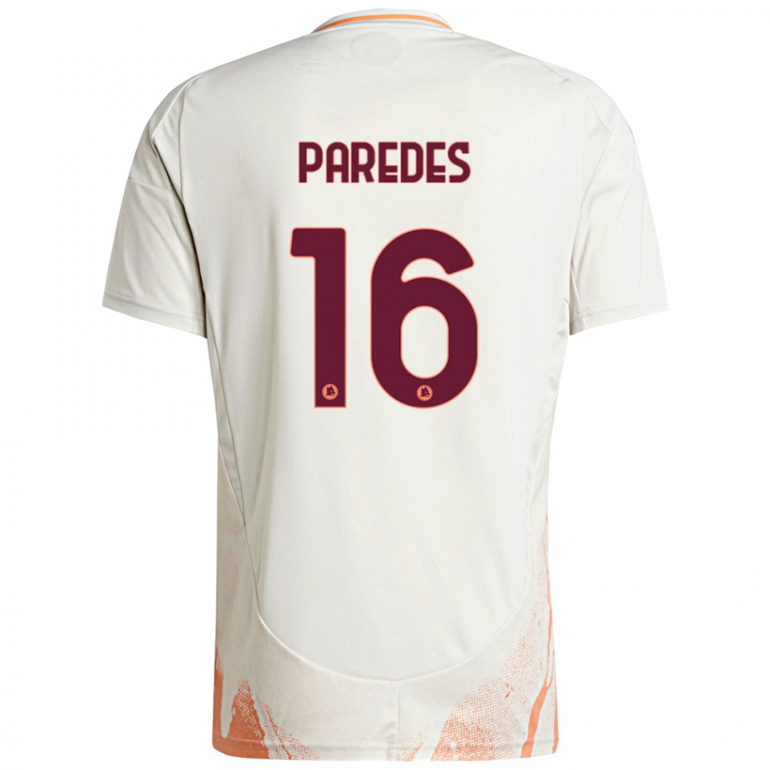 Kinderen Leandro Paredes #16 Crème Wit Oranje Uitshirt Uittenue 2024/25 T-Shirt België