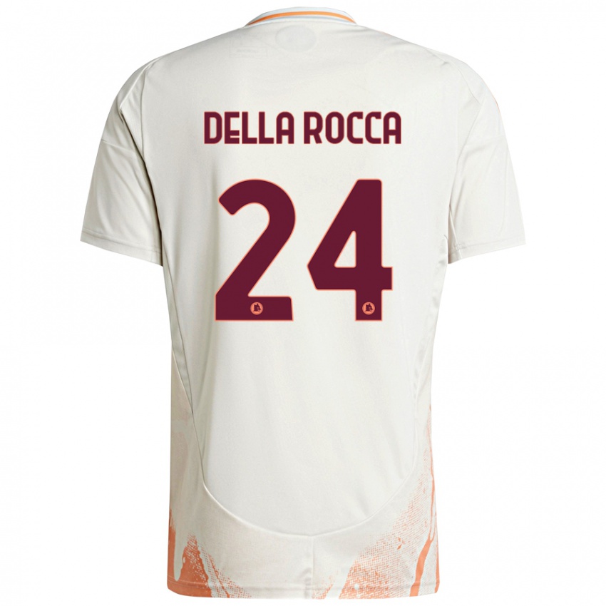 Enfant Maillot Mattia Della Rocca #24 Crème Blanc Orange Tenues Extérieur 2024/25 T-Shirt Belgique