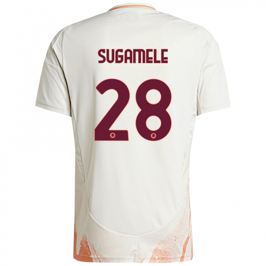 Enfant Maillot Alessandro Sugamele #28 Crème Blanc Orange Tenues Extérieur 2024/25 T-Shirt Belgique