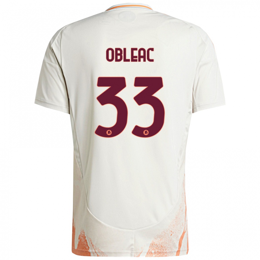 Enfant Maillot Matteo Obleac #33 Crème Blanc Orange Tenues Extérieur 2024/25 T-Shirt Belgique