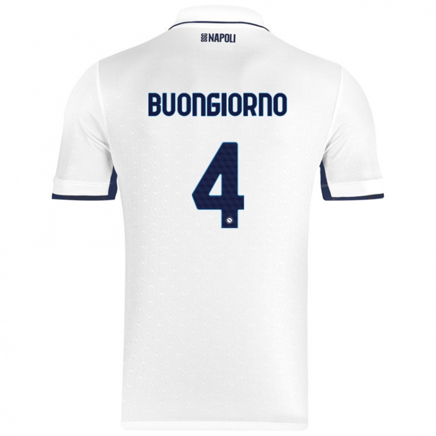 Kinderen Alessandro Buongiorno #4 Wit Koningsblauw Uitshirt Uittenue 2024/25 T-Shirt België