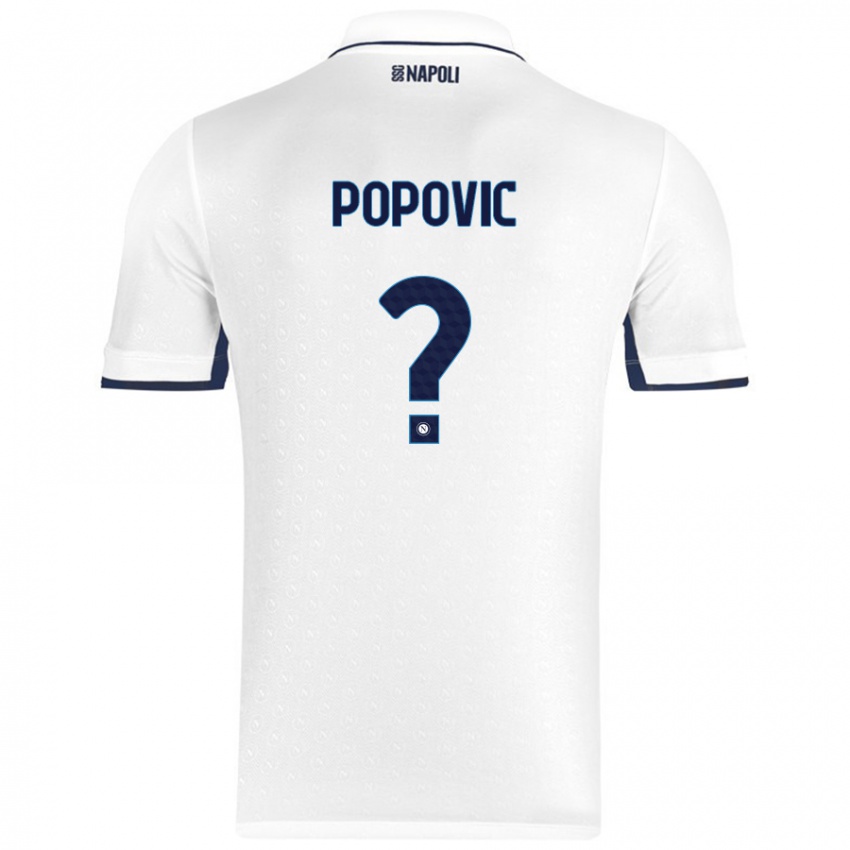 Kinderen Matija Popovic #0 Wit Koningsblauw Uitshirt Uittenue 2024/25 T-Shirt België