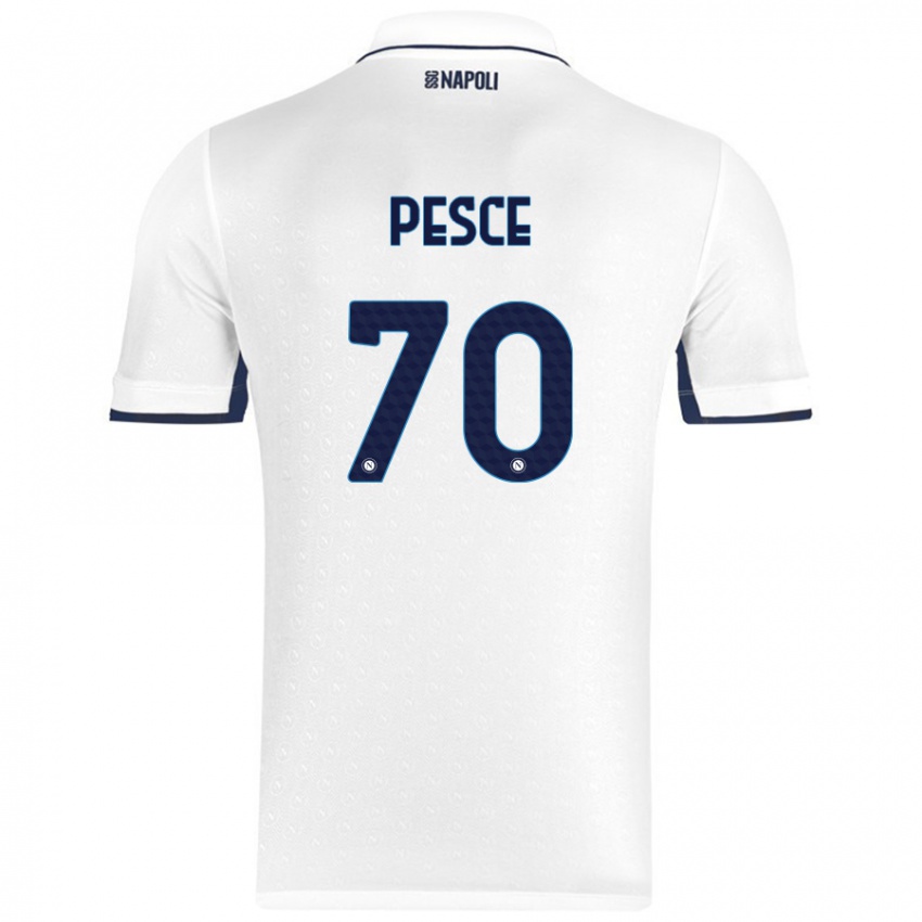 Enfant Maillot Antonio Pesce #70 Blanc Bleu Royal Tenues Extérieur 2024/25 T-Shirt Belgique