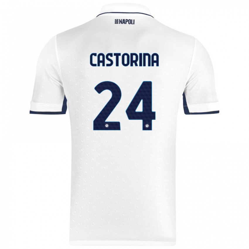 Kinderen Alessandro Castorina #24 Wit Koningsblauw Uitshirt Uittenue 2024/25 T-Shirt België