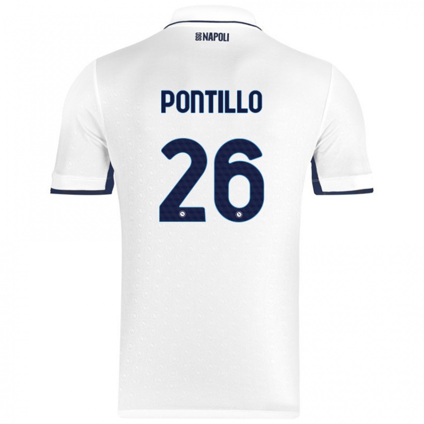 Kinderen Pasquale Pontillo #26 Wit Koningsblauw Uitshirt Uittenue 2024/25 T-Shirt België