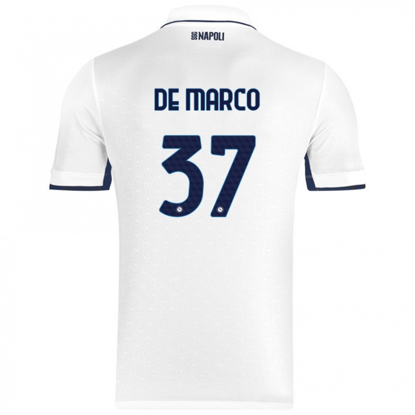 Kinderen Francesco De Marco #37 Wit Koningsblauw Uitshirt Uittenue 2024/25 T-Shirt België