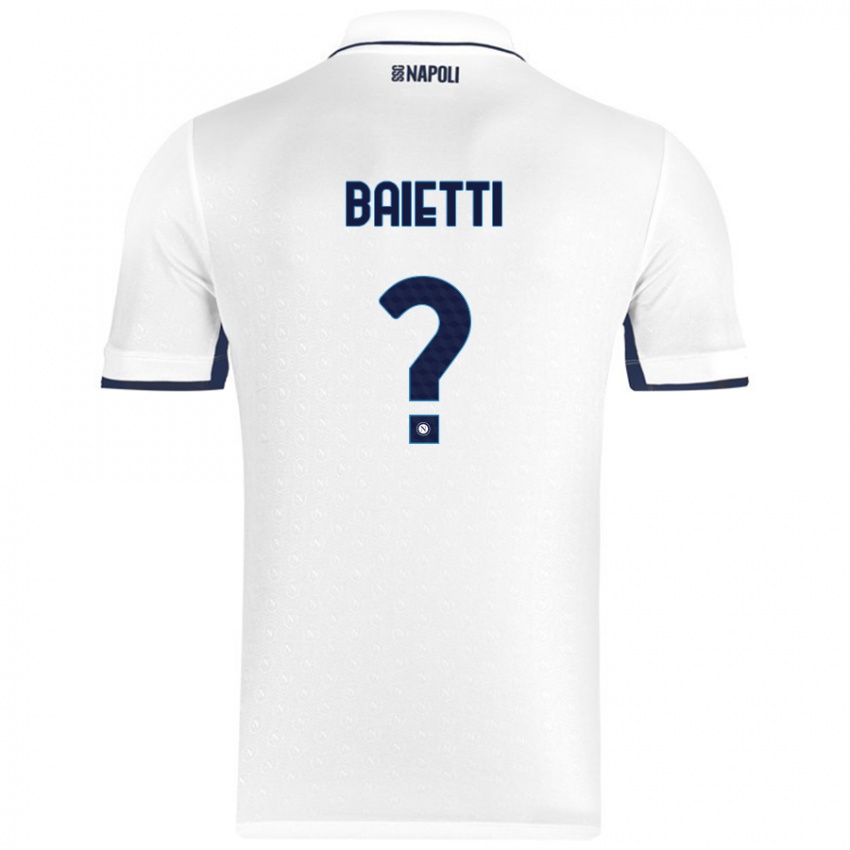 Enfant Maillot Francesco Baietti #0 Blanc Bleu Royal Tenues Extérieur 2024/25 T-Shirt Belgique