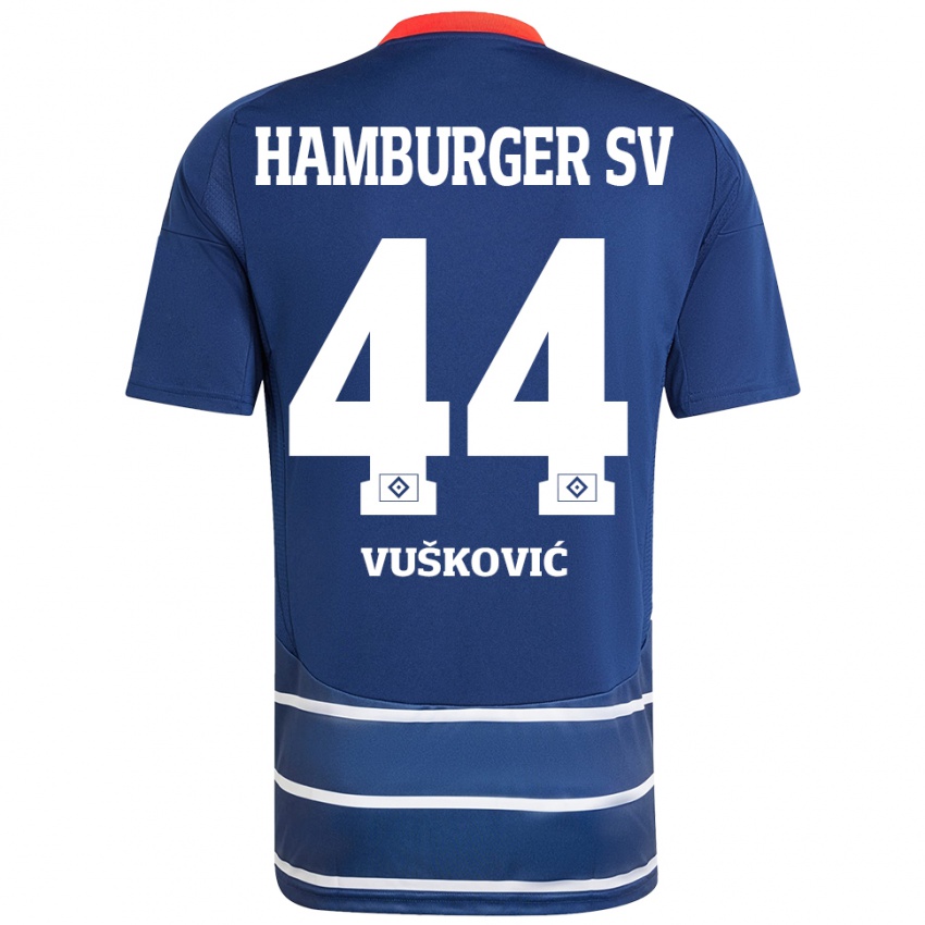 Enfant Maillot Mario Vuskovic #44 Bleu Foncé Tenues Extérieur 2024/25 T-Shirt Belgique