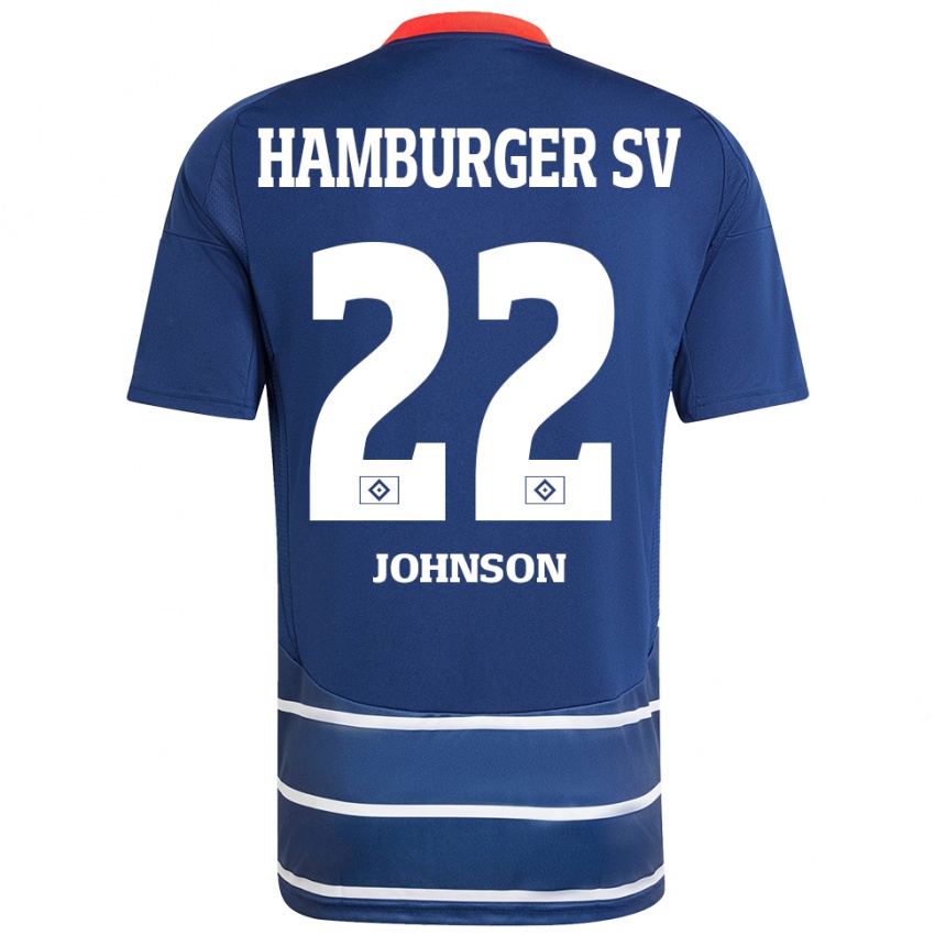 Enfant Maillot Emmanuel Johnson #22 Bleu Foncé Tenues Extérieur 2024/25 T-Shirt Belgique