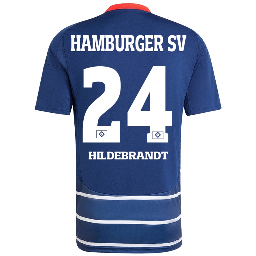 Enfant Maillot Tjark Hildebrandt #24 Bleu Foncé Tenues Extérieur 2024/25 T-Shirt Belgique