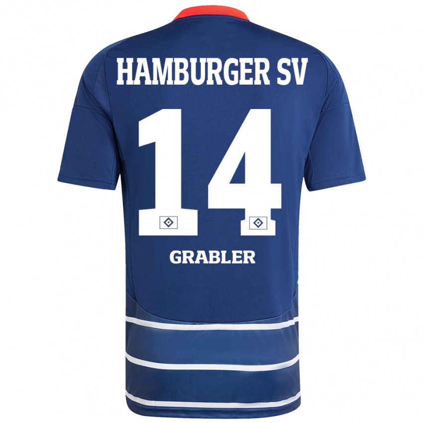 Enfant Maillot Lukne Gräßler #14 Bleu Foncé Tenues Extérieur 2024/25 T-Shirt Belgique