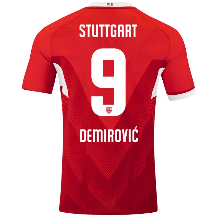 Kinderen Ermedin Demirovic #9 Rood Wit Uitshirt Uittenue 2024/25 T-Shirt België