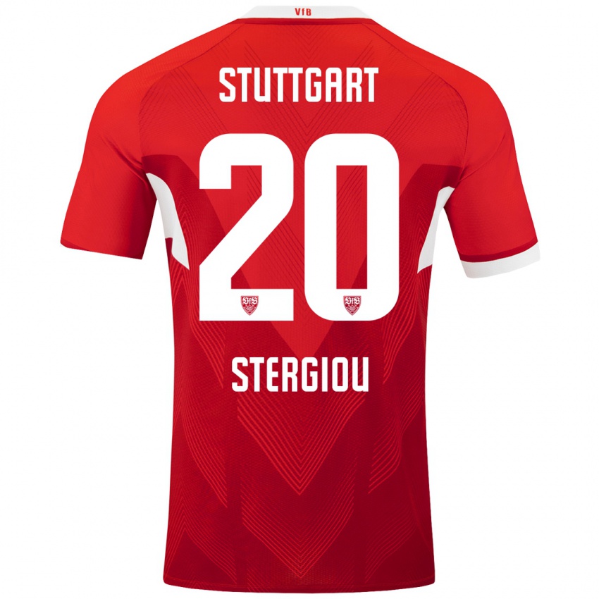 Enfant Maillot Leonidas Stergiou #20 Blanc Rouge Tenues Extérieur 2024/25 T-Shirt Belgique