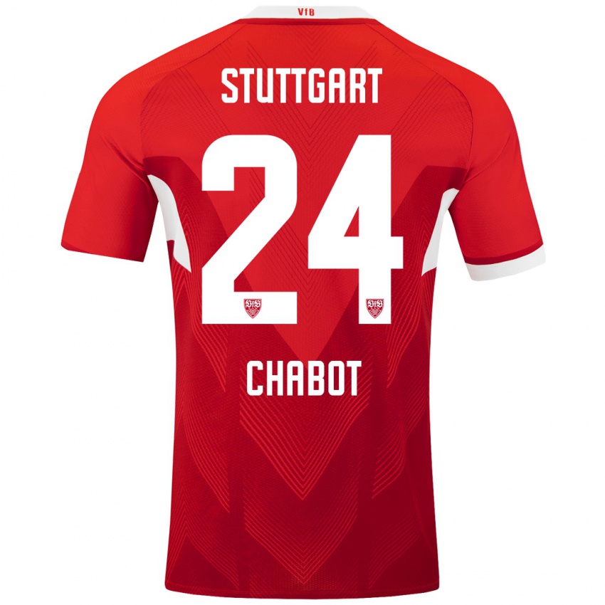 Kinderen Jeff Chabot #24 Rood Wit Uitshirt Uittenue 2024/25 T-Shirt België