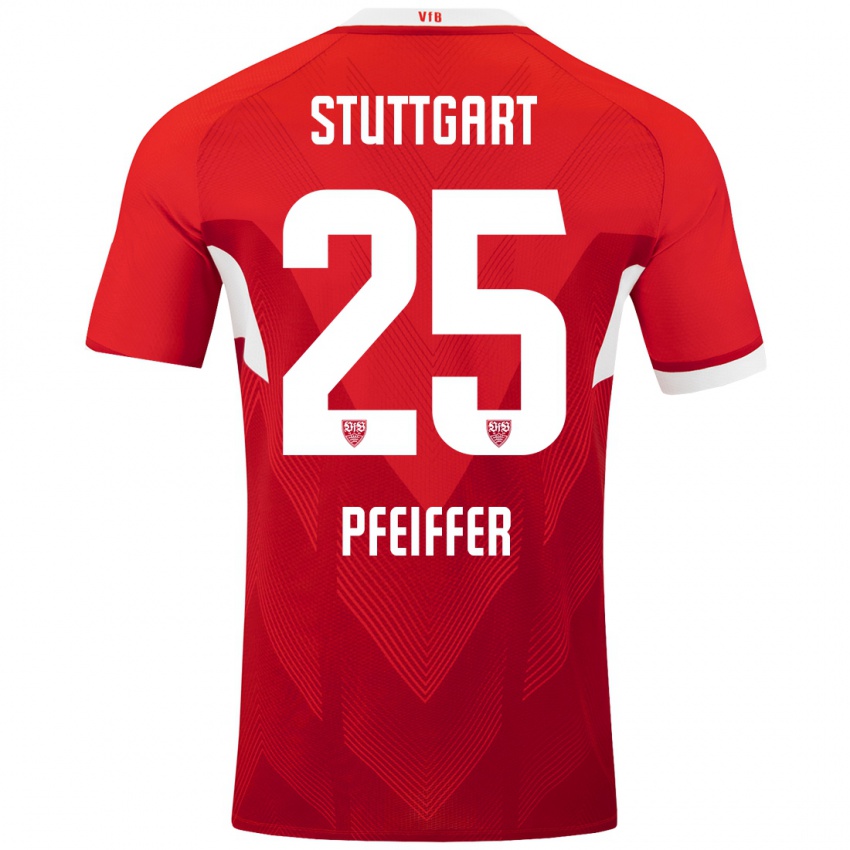 Kinderen Luca Pfeiffer #25 Rood Wit Uitshirt Uittenue 2024/25 T-Shirt België