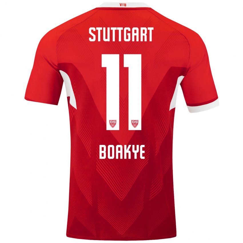 Kinderen Benjamin Boakye #11 Rood Wit Uitshirt Uittenue 2024/25 T-Shirt België