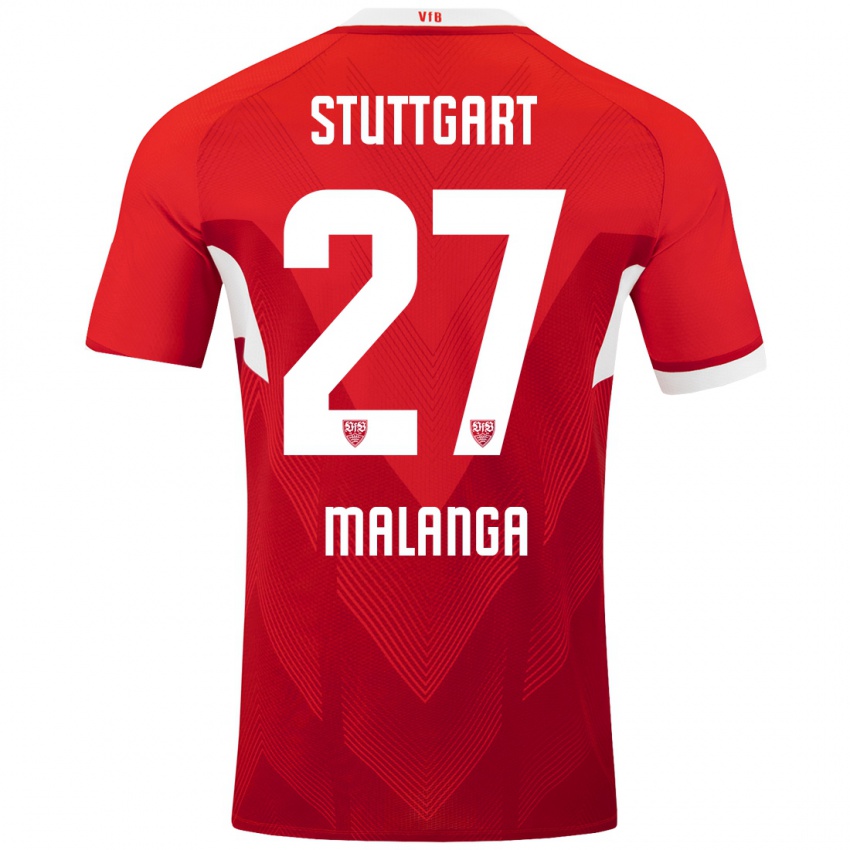 Kinderen Jarzinho Malanga #27 Rood Wit Uitshirt Uittenue 2024/25 T-Shirt België