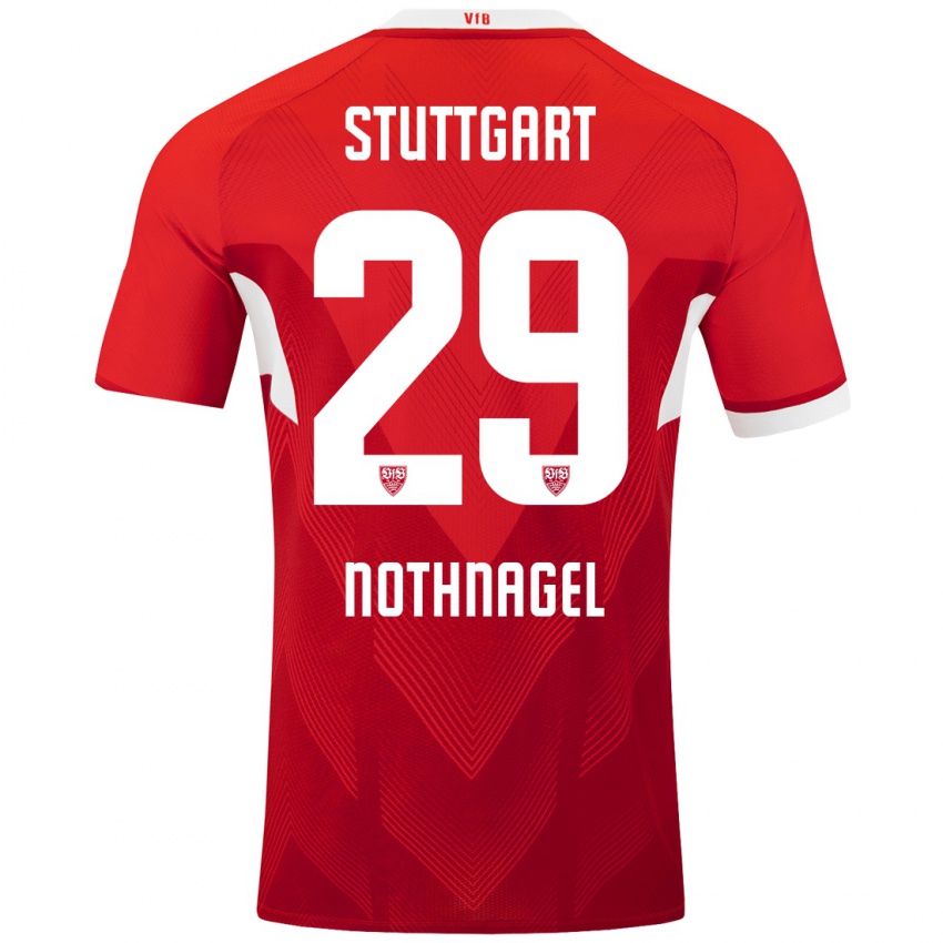 Kinderen Dominik Nothnagel #29 Rood Wit Uitshirt Uittenue 2024/25 T-Shirt België