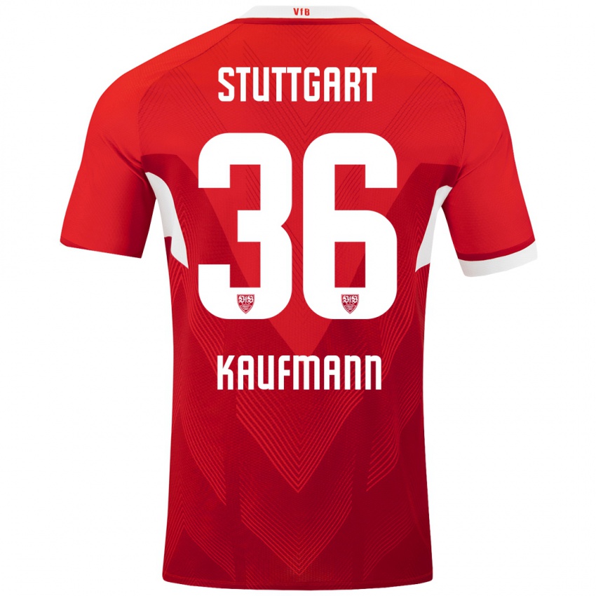 Kinderen Tino Kaufmann #36 Rood Wit Uitshirt Uittenue 2024/25 T-Shirt België