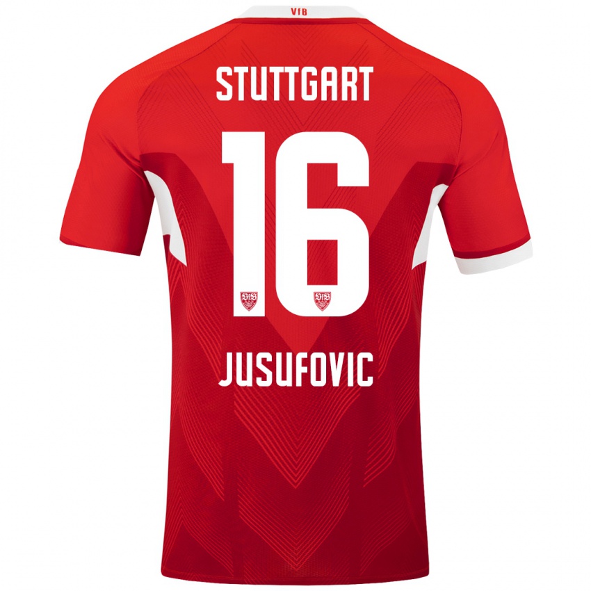 Kinderen Farah Jusufović #16 Rood Wit Uitshirt Uittenue 2024/25 T-Shirt België