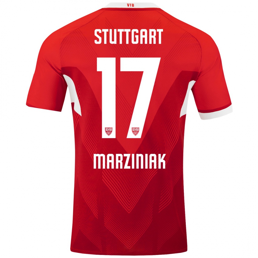 Kinderen Chiara Marziniak #17 Rood Wit Uitshirt Uittenue 2024/25 T-Shirt België