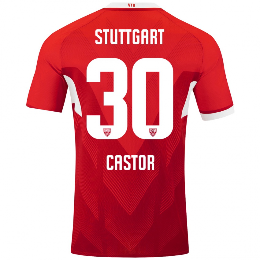 Kinderen Joy Castor #30 Rood Wit Uitshirt Uittenue 2024/25 T-Shirt België