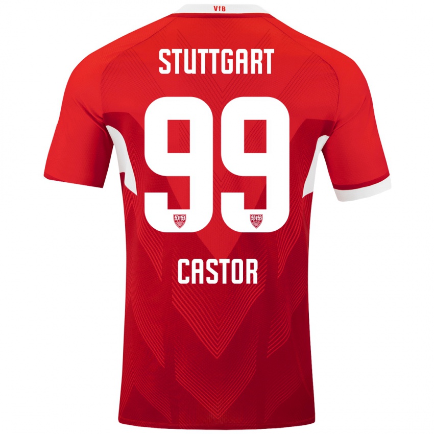 Kinderen Gillian Castor #99 Rood Wit Uitshirt Uittenue 2024/25 T-Shirt België