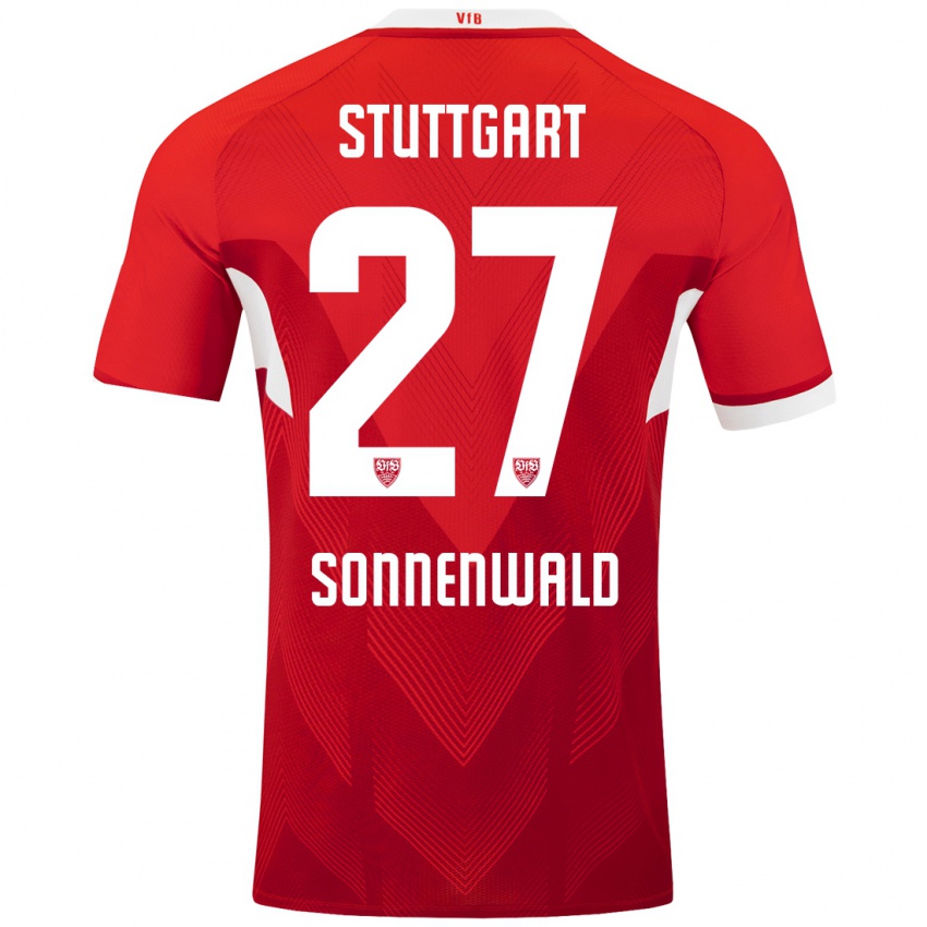 Kinderen Lukas Sonnenwald #27 Rood Wit Uitshirt Uittenue 2024/25 T-Shirt België