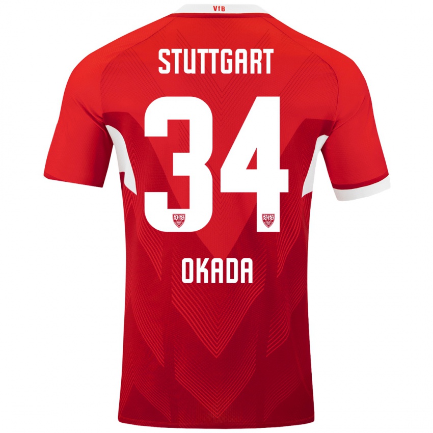 Kinderen Rei Okada #34 Rood Wit Uitshirt Uittenue 2024/25 T-Shirt België