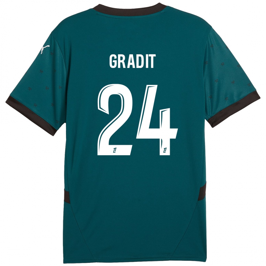 Enfant Maillot Jonathan Gradit #24 Vert Foncé Tenues Extérieur 2024/25 T-Shirt Belgique