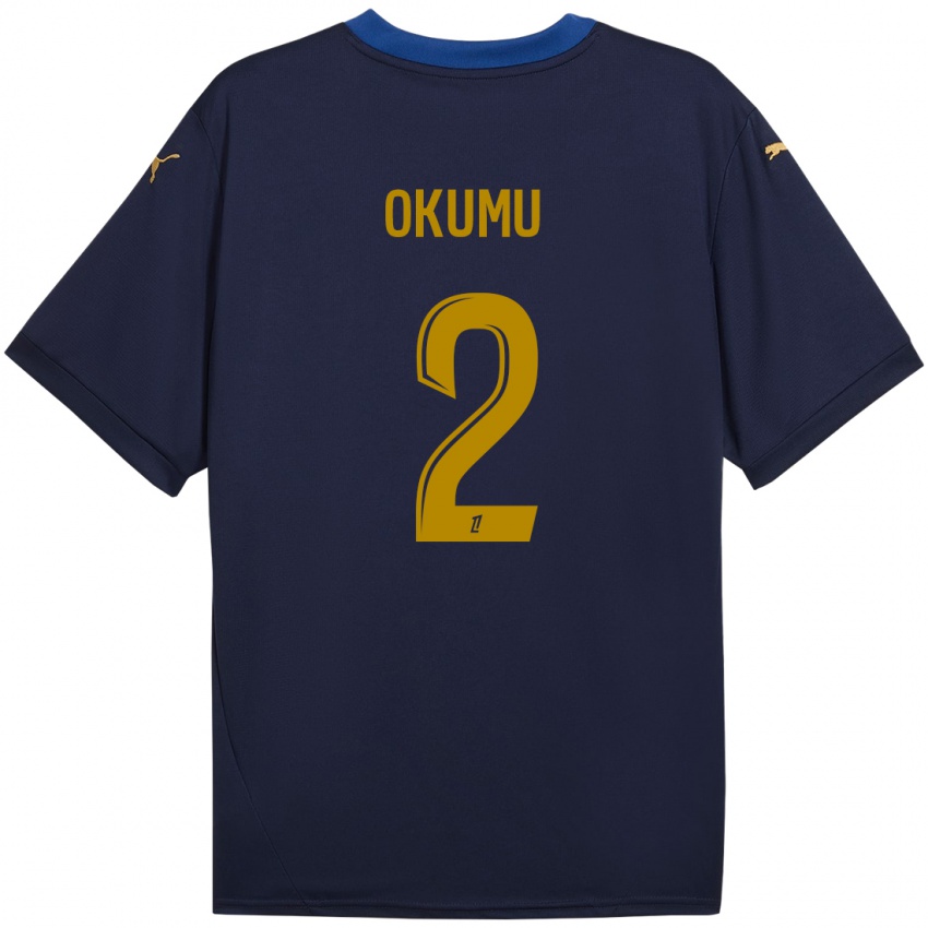 Enfant Maillot Joseph Okumu #2 Bleu Marine Doré Tenues Extérieur 2024/25 T-Shirt Belgique