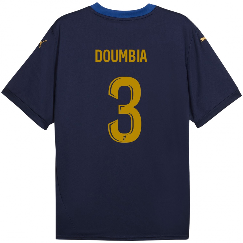 Enfant Maillot Kamory Doumbia #3 Bleu Marine Doré Tenues Extérieur 2024/25 T-Shirt Belgique