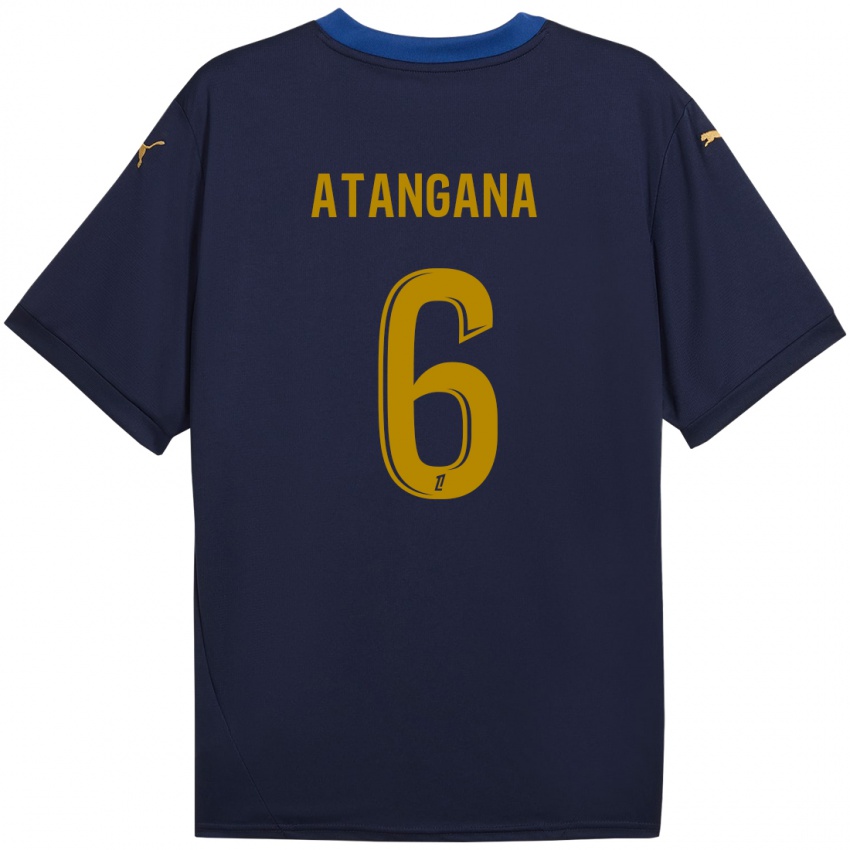 Enfant Maillot Valentin Atangana Edoa #6 Bleu Marine Doré Tenues Extérieur 2024/25 T-Shirt Belgique