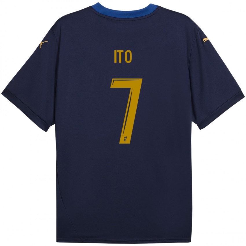 Enfant Maillot Junya Ito #7 Bleu Marine Doré Tenues Extérieur 2024/25 T-Shirt Belgique