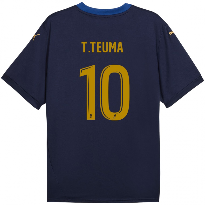 Enfant Maillot Teddy Teuma #10 Bleu Marine Doré Tenues Extérieur 2024/25 T-Shirt Belgique