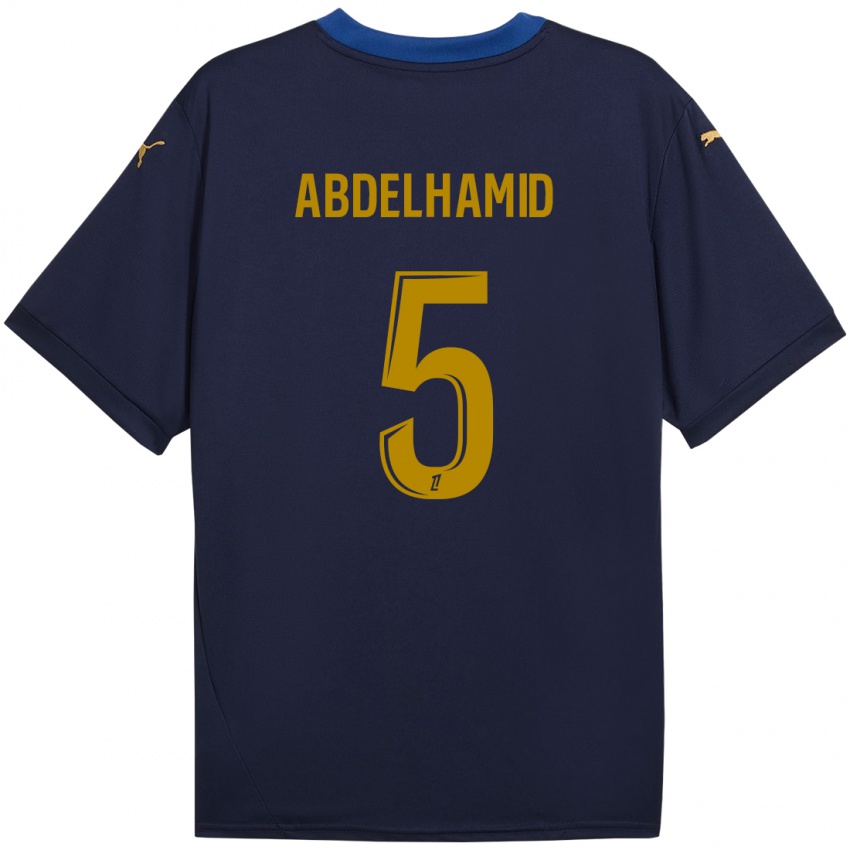 Kinderen Yunis Abdelhamid #5 Marineblauw Goud Uitshirt Uittenue 2024/25 T-Shirt België