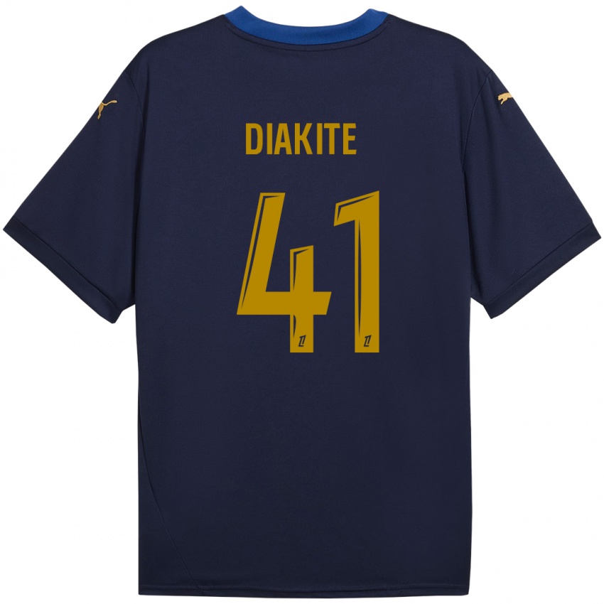 Enfant Maillot Ibrahim Diakité #41 Bleu Marine Doré Tenues Extérieur 2024/25 T-Shirt Belgique