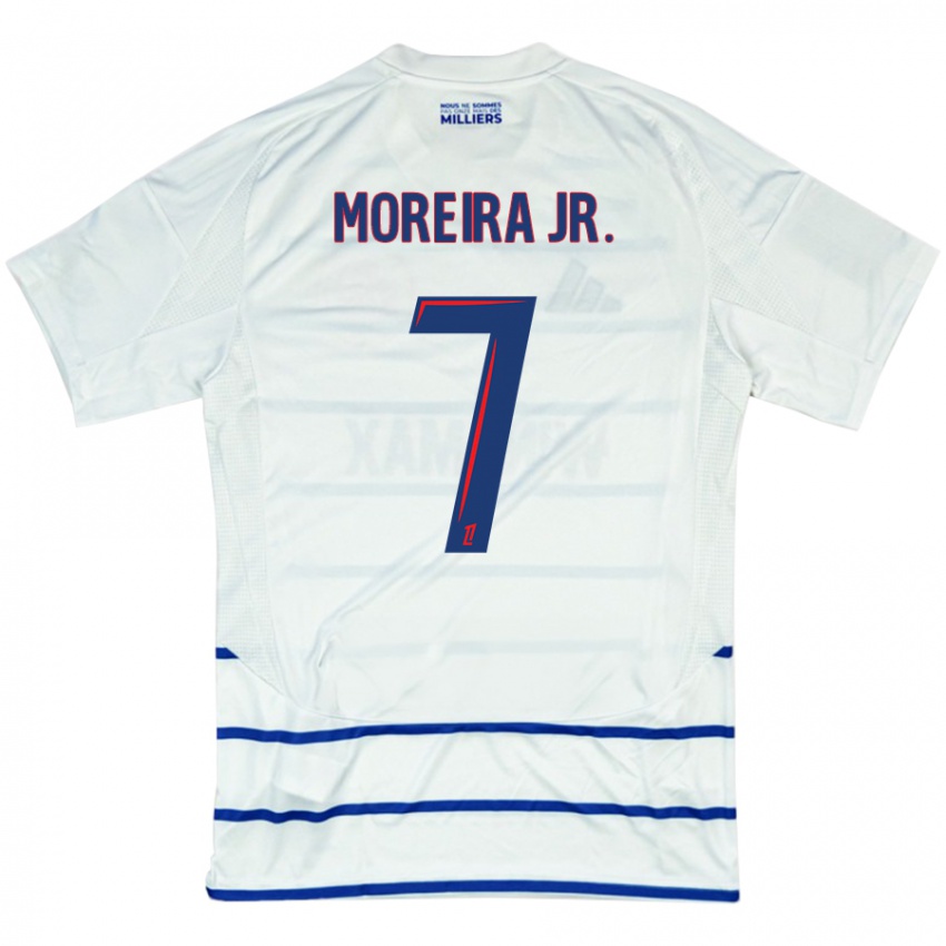 Kinderen Diego Moreira #7 Wit Blauw Uitshirt Uittenue 2024/25 T-Shirt België