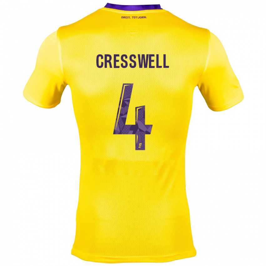 Kinderen Charlie Cresswell #4 Geel Paars Uitshirt Uittenue 2024/25 T-Shirt België