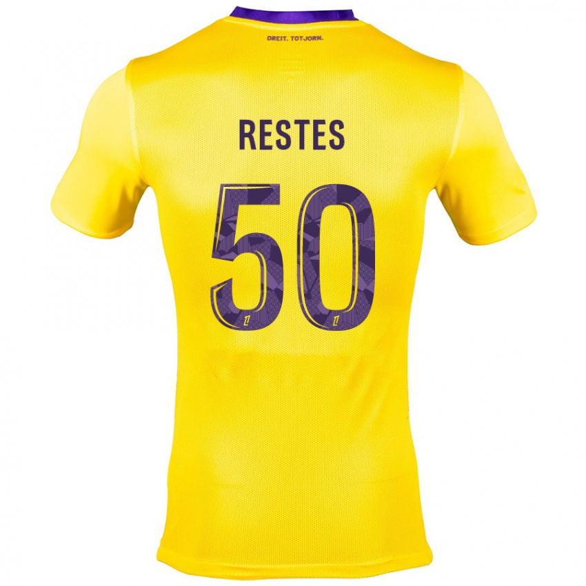 Kinderen Guillaume Restes #50 Geel Paars Uitshirt Uittenue 2024/25 T-Shirt België