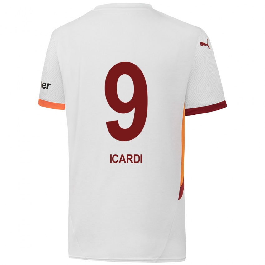 Kinderen Mauro Icardi #9 Wit Geel Rood Uitshirt Uittenue 2024/25 T-Shirt België