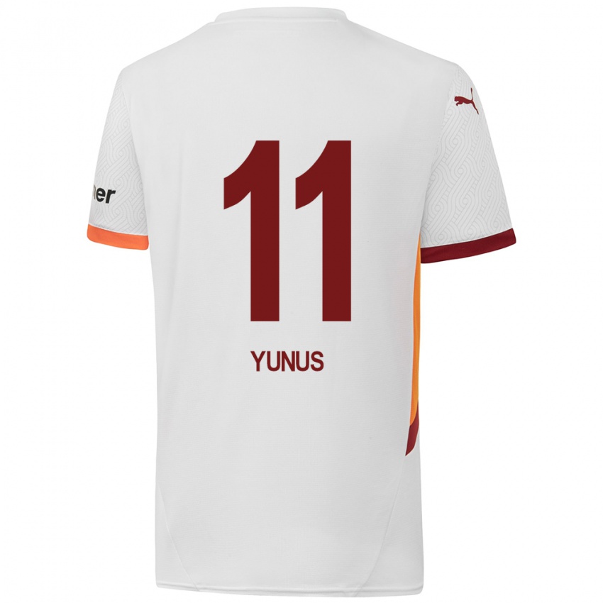 Enfant Maillot Yunus Akgün #11 Blanc Jaune Rouge Tenues Extérieur 2024/25 T-Shirt Belgique